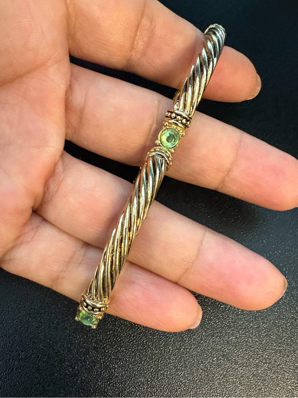 Pretty Gold-Tone Twisted Statement Stretch Bracelet with Green Gemstones
